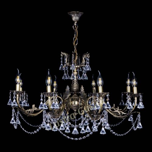 Бронзовая люстра Кассандра №8 удлиненная с конусами в Сочи Гусь Хрустальный