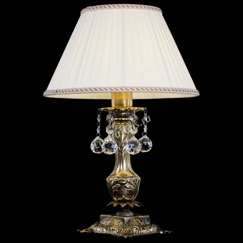 Бронзовая настольная лампа Антик №1 Шар  с абажуром в Сочи Гусь Хрустальный