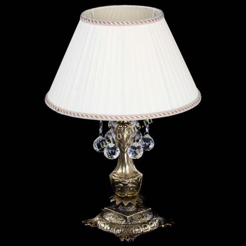 Бронзовая настольная лампа Антик №1 Шар  с абажуром в Сочи Гусь Хрустальный