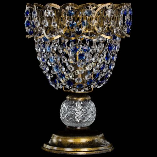 Настольная лампа Астра ажур №1 под бронзу Синяя в Сочи Гусь Хрустальный