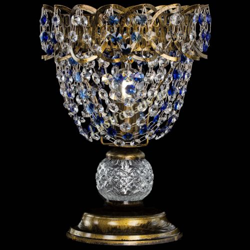 Настольная лампа Астра ажур №1 под бронзу Синяя в Сочи Гусь Хрустальный