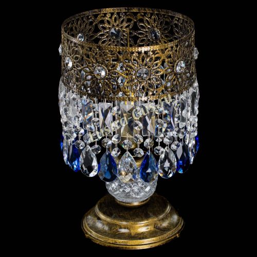 Настольная лампа Восток с пластинками под бронзу Синяя в Сочи Гусь Хрустальный