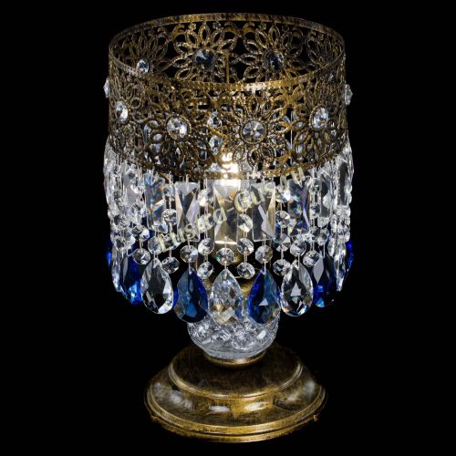 Настольная лампа Восток с пластинками под бронзу Синяя в Сочи Гусь Хрустальный