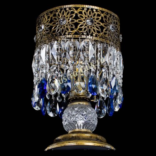 Настольная лампа Восток с пластинками под бронзу Синяя в Сочи Гусь Хрустальный