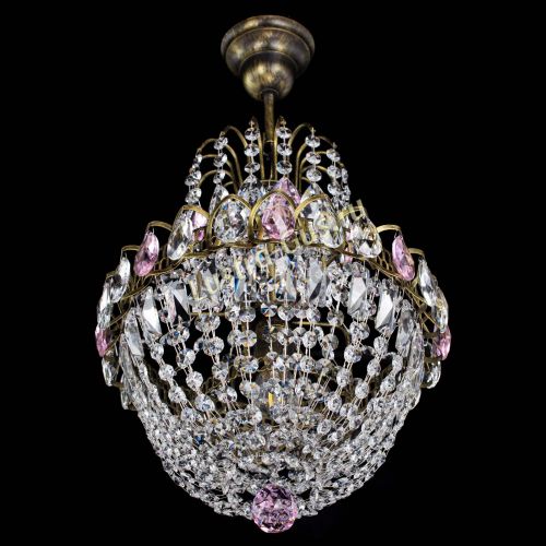 Люстра Астра №1 с подвесом под бронзу Розовая в Сочи Гусь Хрустальный