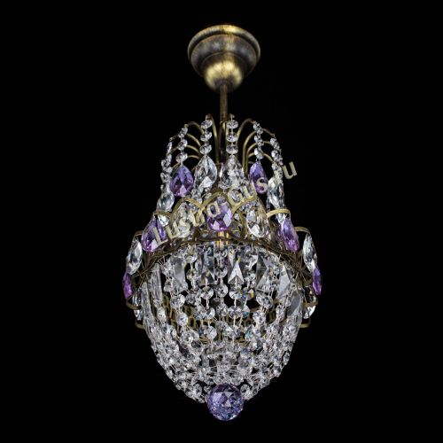 Люстра Астра №1 узкая фиолетовая под бронзу в Сочи Гусь Хрустальный