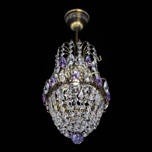 Люстра Астра №1 узкая фиолетовая под бронзу в Сочи Гусь Хрустальный