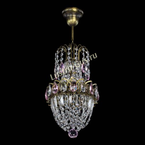 Люстра Астра №1 узкая розовая под бронзу в Сочи Гусь Хрустальный