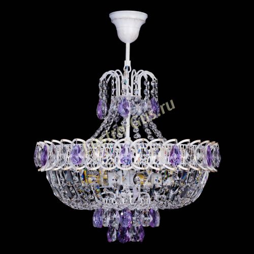 Люстра Астра Белая с подвесом фиолетовая в Сочи Гусь Хрустальный