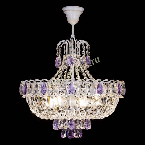 Люстра Астра Белая с подвесом фиолетовая в Сочи Гусь Хрустальный