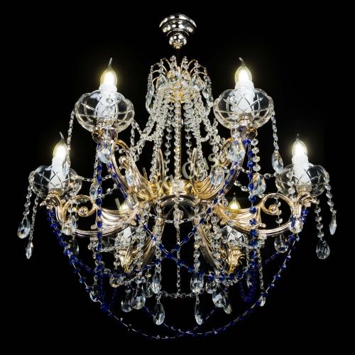 Люстра Елизавета малая Синяя (рожки - металл) в Сочи Гусь Хрустальный
