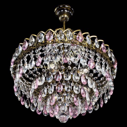 Люстра Грация №5 с подвесом под бронзу Розовая в Сочи Гусь Хрустальный