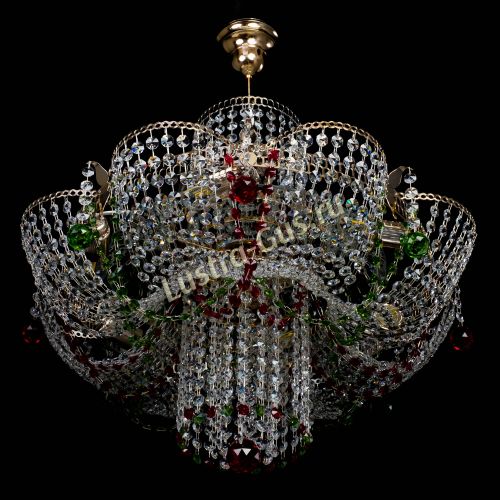 Люстра Камея №6 подвесная красно-зеленая в Сочи Гусь Хрустальный