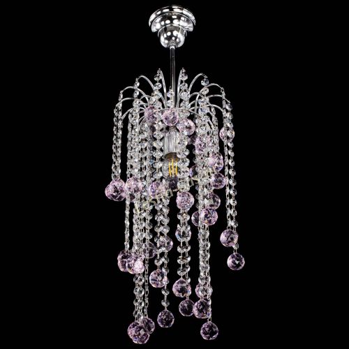 Люстра Зима каскад шар 30 розовая в Сочи Гусь Хрустальный