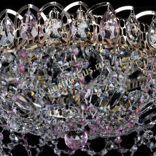 Люстра Хрустальный Каскад Ажур розовый в Сочи Гусь Хрустальный