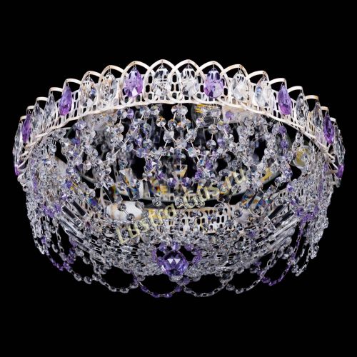 Люстра Каскад Ажур Фиолетовая белая в Сочи Гусь Хрустальный