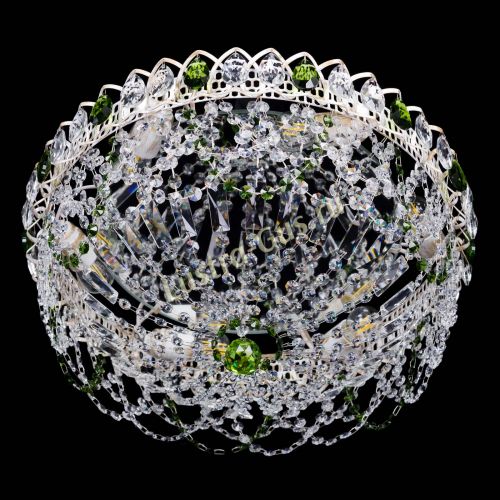 Люстра Каскад Ажур Зеленая белая в Сочи Гусь Хрустальный