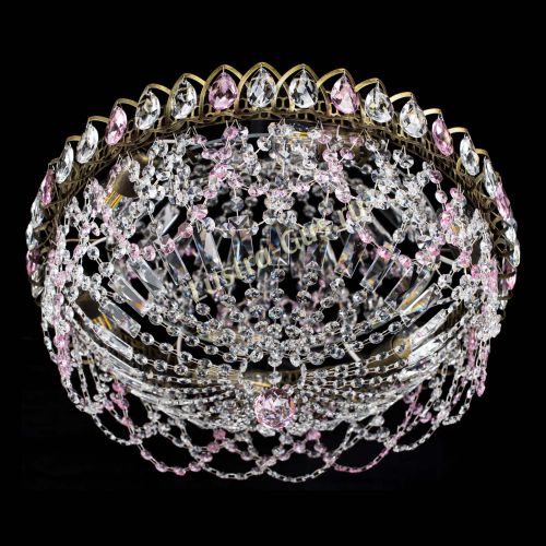 Люстра Хрустальный Каскад Ажур под бронзу Розовая в Сочи Гусь Хрустальный