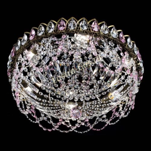 Люстра Хрустальный Каскад Ажур под бронзу Розовая в Сочи Гусь Хрустальный