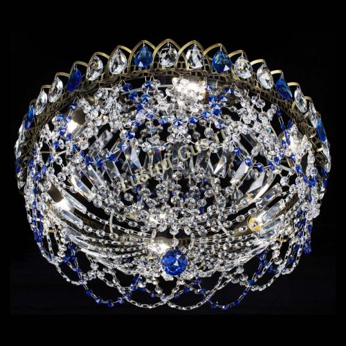 Люстра Хрустальный Каскад Ажур под бронзу Синяя в Сочи Гусь Хрустальный