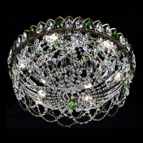 Люстра Хрустальный Каскад Ажур под бронзу Зеленая в Сочи Гусь Хрустальный