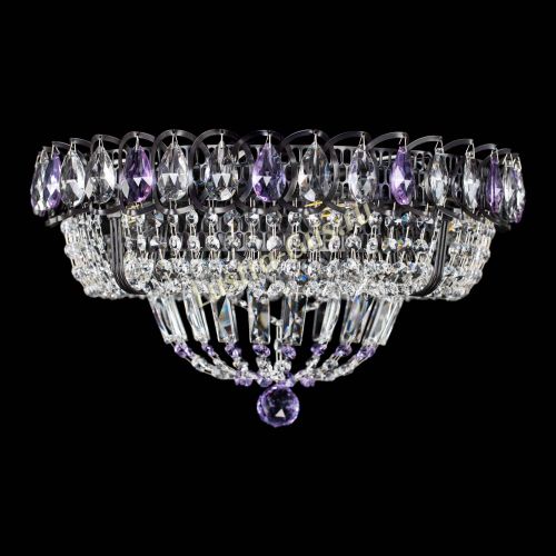 Люстра Кольцо Классика Черная с фиолетовыми подвесками в Сочи Гусь Хрустальный