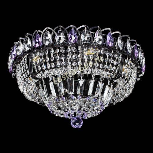 Люстра Кольцо Классика Черная с фиолетовыми подвесками в Сочи Гусь Хрустальный