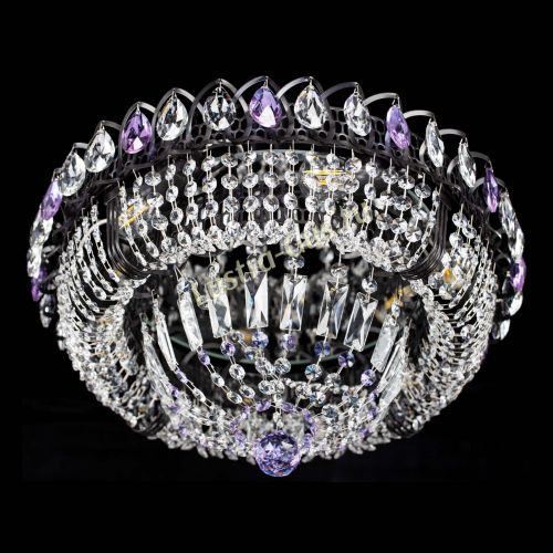 Люстра Кольцо Классика Черная с фиолетовыми подвесками в Сочи Гусь Хрустальный