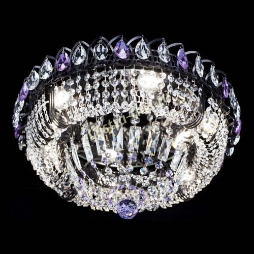 Люстра Кольцо Классика Черная с фиолетовыми подвесками в Сочи Гусь Хрустальный
