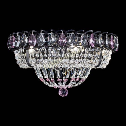 Люстра Кольцо Классика Черная с розовыми подвесками в Сочи Гусь Хрустальный