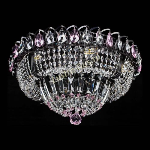 Люстра Кольцо Классика Черная с розовыми подвесками в Сочи Гусь Хрустальный