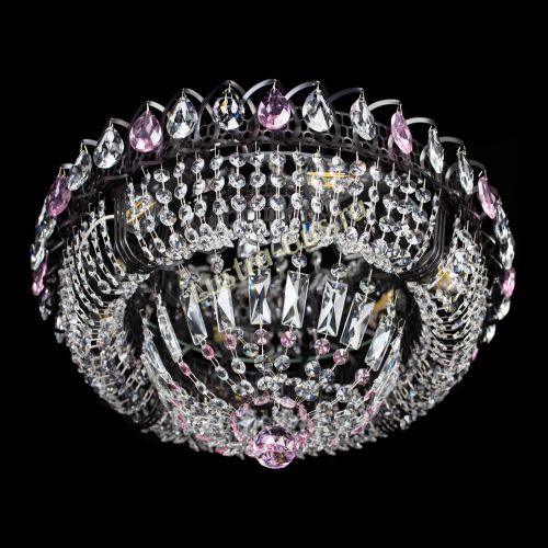 Люстра Кольцо Классика Черная с розовыми подвесками в Сочи Гусь Хрустальный