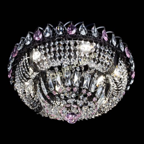 Люстра Кольцо Классика Черная с розовыми подвесками в Сочи Гусь Хрустальный