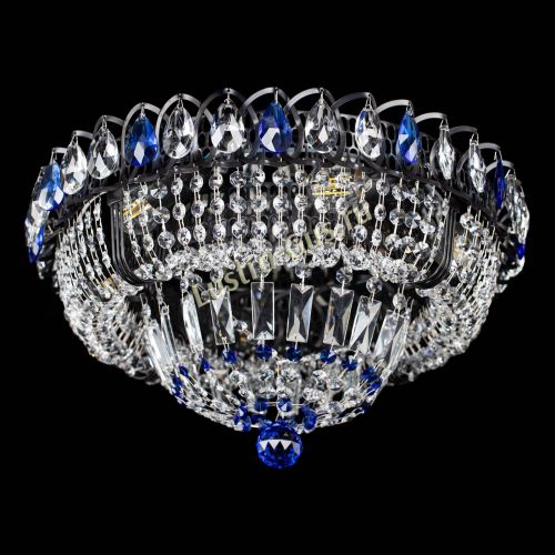 Люстра Кольцо Классика Черная с синими подвесками в Сочи Гусь Хрустальный