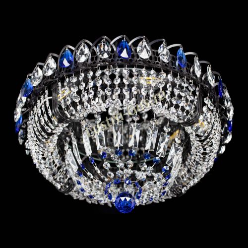 Люстра Кольцо Классика Черная с синими подвесками в Сочи Гусь Хрустальный