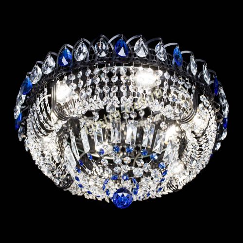 Люстра Кольцо Классика Черная с синими подвесками в Сочи Гусь Хрустальный