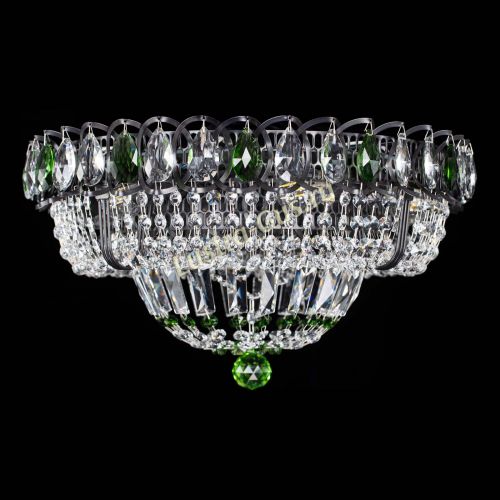 Люстра Кольцо Классика Черная с зелеными подвесками в Сочи Гусь Хрустальный