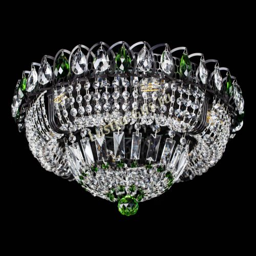 Люстра Кольцо Классика Черная с зелеными подвесками в Сочи Гусь Хрустальный