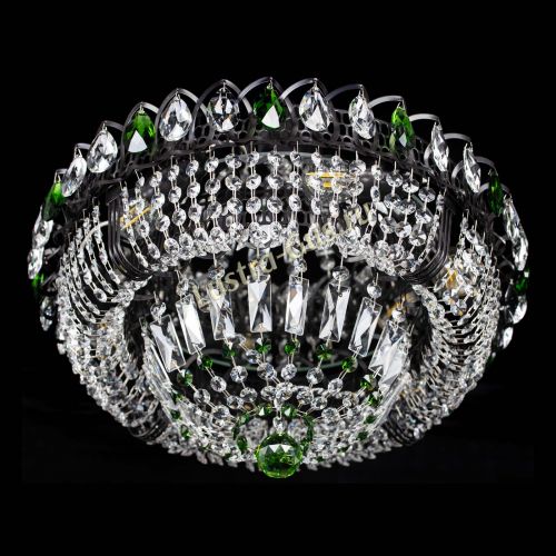 Люстра Кольцо Классика Черная с зелеными подвесками в Сочи Гусь Хрустальный